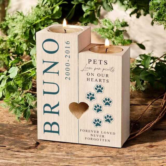 Personalised Pets Leave Paw Prints Dog Memorial Tea Light Candle Holder - image 1
