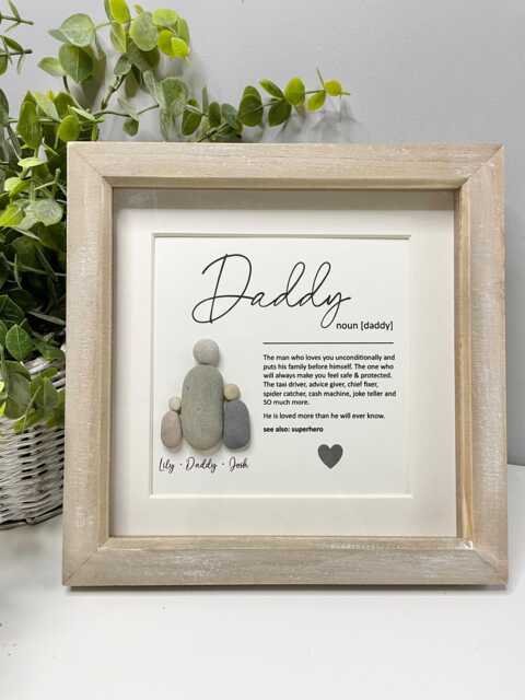 Personalised Dad Daddy Definition Quote Pebble Picture - Gift For Dad/Daddy Dad's Birthday Father's Day Photo Frame Wall Print - image 1