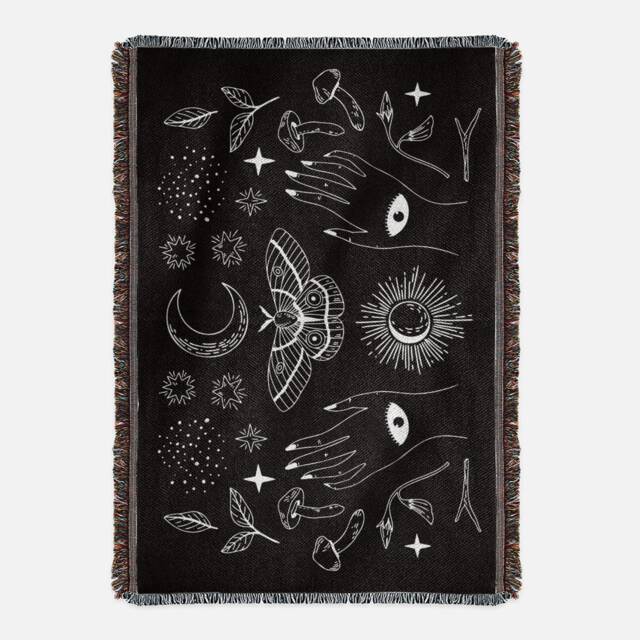 Woven Cotton Twilight Throw Blanket, Mystical Witchy Decor - image 1