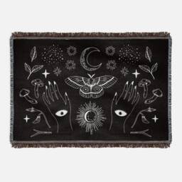 Woven Cotton Twilight Throw Blanket, Mystical Witchy Decor - thumbnail 2