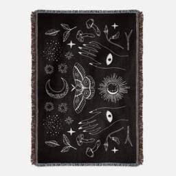 Woven Cotton Twilight Throw Blanket, Mystical Witchy Decor - thumbnail 1