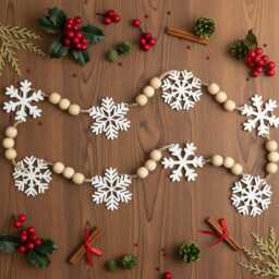 Wooden Snowflake Garland For Rustic Holiday Wall Decor Y03 - thumbnail 4