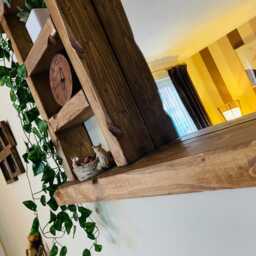 Handmade Rustic Warm Oak Shelf Mirror - Wooden Wall Decor - thumbnail 4
