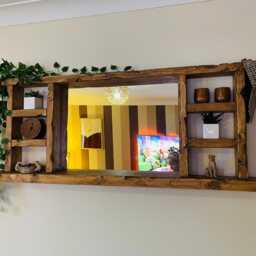 Handmade Rustic Warm Oak Shelf Mirror - Wooden Wall Decor - thumbnail 3
