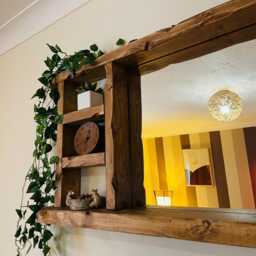 Handmade Rustic Warm Oak Shelf Mirror - Wooden Wall Decor - thumbnail 2