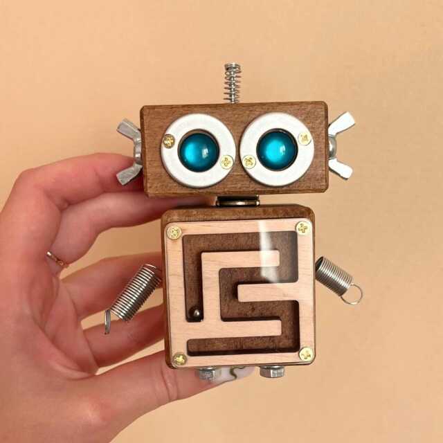 Handmade Wooden Robot Toy Steampunk Desk Decor - image 1