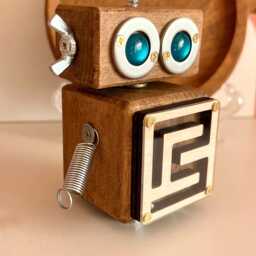 Handmade Wooden Robot Toy Steampunk Desk Decor - thumbnail 2