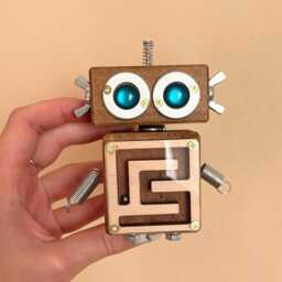 Handmade Wooden Robot Toy Steampunk Desk Decor - thumbnail 1