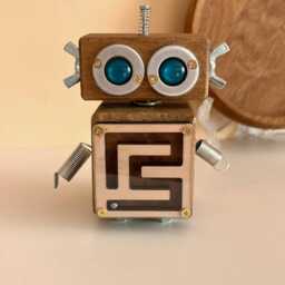 Handmade Wooden Robot Toy Steampunk Desk Decor - thumbnail 4
