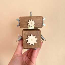 Handmade Wooden Robot Toy Steampunk Desk Decor - thumbnail 3