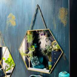 Hexagonal Wall Mirror - Trendy Home Decor Wall Hanging Mirror Geometric Antique Gold Medium Size - thumbnail 2