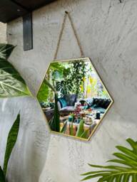 Hexagonal Wall Mirror - Trendy Home Decor Wall Hanging Mirror Geometric Antique Gold Medium Size