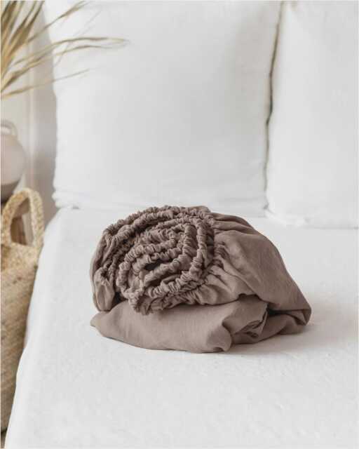 Mocha Linen Fitted Sheet - Deep Pocket Bed in Soft Stonewashed European Flax Breathable, Cooling, Oeko Tex Bedding - image 1
