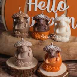 Squirrel Candle Cosy Autumn Woodland Decor - Handmade Soy Wax - thumbnail 2