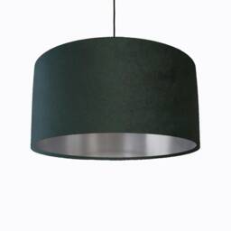 Forest Green Lampshade in Velvet With Silver Lining, Large Plain Ceiling Lightshade