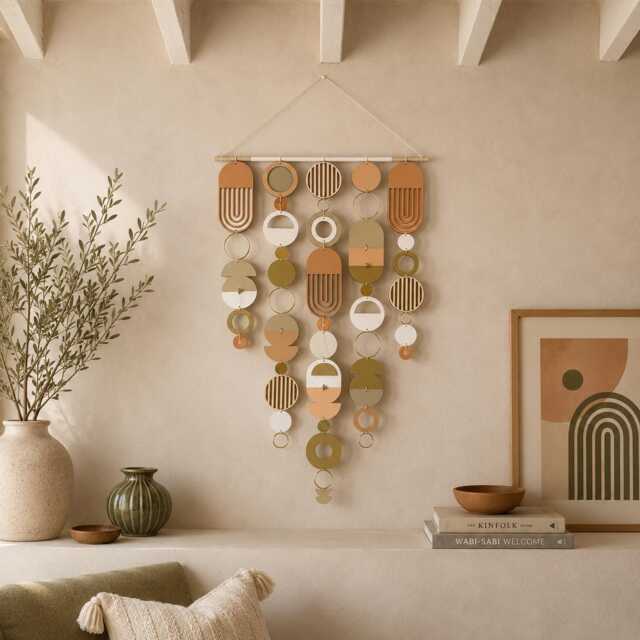 Large Mcm Cream & Pink Wall Art - Minimalist Home Decor - image 1