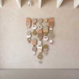 Large Mcm Cream & Pink Wall Art - Minimalist Home Decor - thumbnail 3