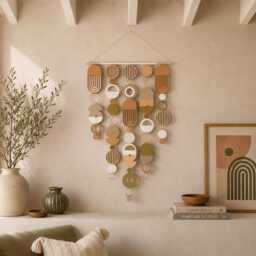 Large Mcm Cream & Pink Wall Art - Minimalist Home Decor - thumbnail 1