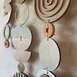 Large Mcm Cream & Pink Wall Art - Minimalist Home Decor - thumbnail 4