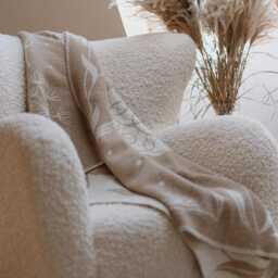 Merino Wool Plaid Blanket With Sheep, Light Brown Throw - 100x140cm - thumbnail 2