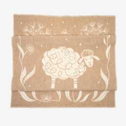 Merino Wool Plaid Blanket With Sheep, Light Brown Throw - 100x140cm - thumbnail 3