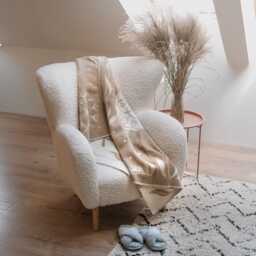 Merino Wool Plaid Blanket With Sheep, Light Brown Throw - 100x140cm - thumbnail 1