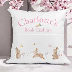 Children's Personalised Book Cushion, Personalisedgift For Children, Easter Gift Ideas, Bunny Rabbit - thumbnail 3