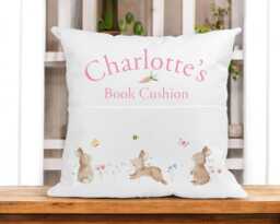 Children's Personalised Book Cushion, Personalisedgift For Children, Easter Gift Ideas, Bunny Rabbit - thumbnail 1