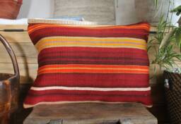 3550cm - 1420In Handwoven Vintage Kilim Cushion Pillow Cover - Stripes & Bands Deep Red With Accent Lines #5 - thumbnail 1
