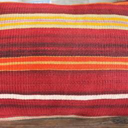 3550cm - 1420In Handwoven Vintage Kilim Cushion Pillow Cover - Stripes & Bands Deep Red With Accent Lines #5 - thumbnail 2