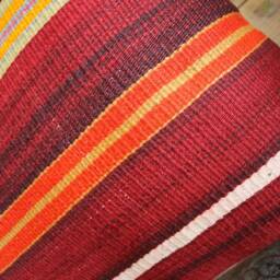 3550cm - 1420In Handwoven Vintage Kilim Cushion Pillow Cover - Stripes & Bands Deep Red With Accent Lines #5 - thumbnail 3