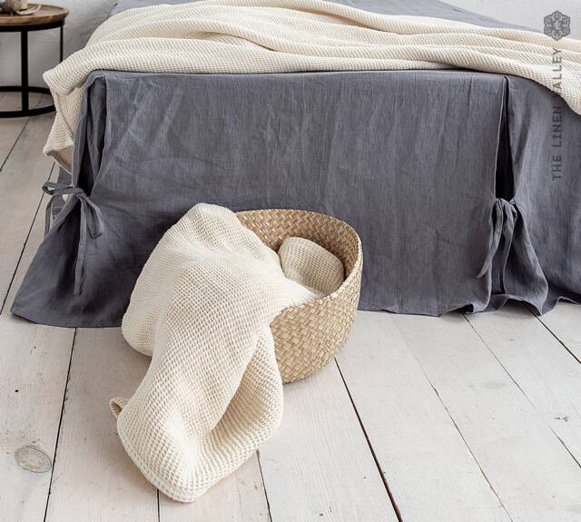 Charcoal Grey Linen Box Pleated Bed Skirt - Softened Bedskirt- Stonewashed Skirt- Valance- Linen Coverlet - image 1
