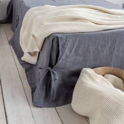 Charcoal Grey Linen Box Pleated Bed Skirt - Softened Bedskirt- Stonewashed Skirt- Valance- Linen Coverlet - thumbnail 2