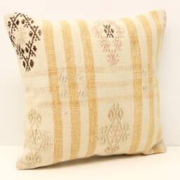 Boho Kilim Pillow Cover 16x16, Vintage Turkish Rug Cushion - thumbnail 2