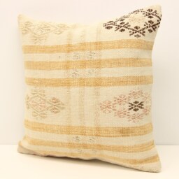 Boho Kilim Pillow Cover 16x16, Vintage Turkish Rug Cushion - thumbnail 3
