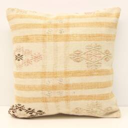 Boho Kilim Pillow Cover 16x16, Vintage Turkish Rug Cushion - thumbnail 1