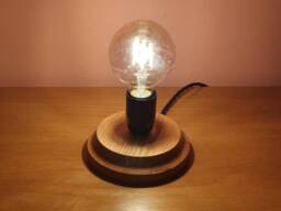 Hand-Turned Wood Lamp Base With Decorative Vintage E27 Bulbs, Oak - thumbnail 1