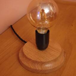 Hand-Turned Wood Lamp Base With Decorative Vintage E27 Bulbs, Oak - thumbnail 2