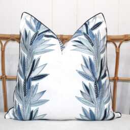 Embroidered Cushion Cover Hampton Style Blue Floral - Australian Made Country Decor, Christmas Gifts, Home Decor - thumbnail 3