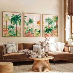Arabic Set Of 3 Prints, Islamic Garden Poster Set, Moroccan Art, Architecture Print, Mosque Decor, Boho Tropical Wall Art - thumbnail 2