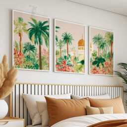 Arabic Set Of 3 Prints, Islamic Garden Poster Set, Moroccan Art, Architecture Print, Mosque Decor, Boho Tropical Wall Art - thumbnail 3