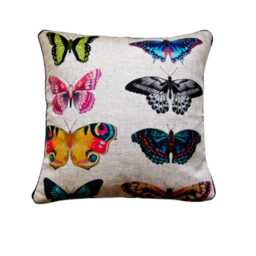 Harlequin Fabrics Papilio, Turquoise, Pink & Blue Linen Cushion Cover - thumbnail 1