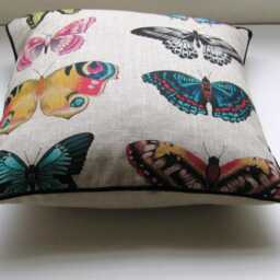 Harlequin Fabrics Papilio, Turquoise, Pink & Blue Linen Cushion Cover - thumbnail 3