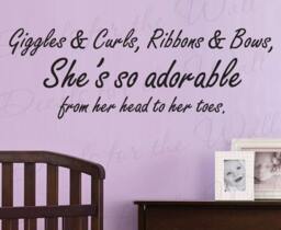 Giggles & Curls Ribbons Bows Shes So Adorable Girl Room Kid Baby Nursery Quote Sticker Decoration Art Decor Vinyl Wall Lettering Decal K80 - thumbnail 1