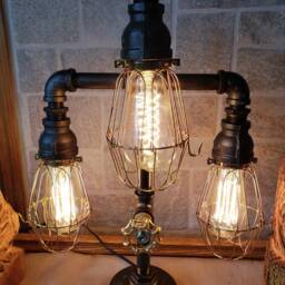 Industrial Table Lamp Retro 3-Bulb Cage Design, Handcrafted - thumbnail 2