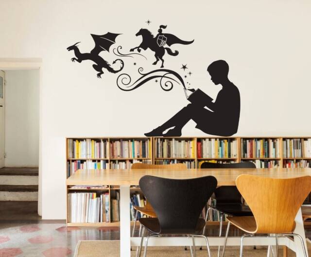 Boy Reading Vinyl Wall Decal - Magic Book, Kids Room Decor - image 1