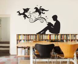 Boy Reading Vinyl Wall Decal - Magic Book, Kids Room Decor - thumbnail 1