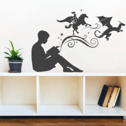 Boy Reading Vinyl Wall Decal - Magic Book, Kids Room Decor - thumbnail 2