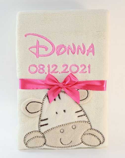 Baby Blanket With Name & Date Of Birth - 802033 Gift Birth Baptism Beige Zebra - image 1