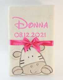 Baby Blanket With Name & Date Of Birth - 802033 Gift Birth Baptism Beige Zebra - thumbnail 1